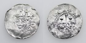 The Netherlands. Deventer. Konrad II 1027-1039. AR Denar (19mm, 1.20g). Deventer mint. Bearded head facing / Cross with pellets in each angle. Ilisch ...