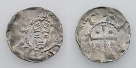 The Netherlands. Tiel. Konrad II 1024-1039. AR Denar (19mm, 1.27g). [HEI]NR[ICVS], crowned head facing / +[TIE]ГЕ, cross with a pellet in each angle. ...