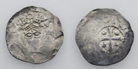 The Netherlands. Tiel. Konrad II 1024-1039. AR Denar (19mm, 1.56g). Crowned head facing / Cross with a pellet in each angle. Ilisch 3.3 var; Dbg. 578 ...