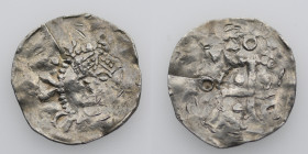 The Netherlands. Tiel. Konrad II 1024-1039. AR Denar (19mm, 1.35g). [____]DV, crowned head facing / 0+O[__]O, cross with a pellet in each angle. Ilisc...
