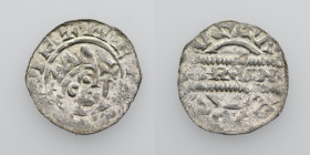The Netherlands. Friesland. Bruno III 1038-1057. AR Denar (17mm, 0.53g). Dokkum mint. HEN[RICVS]RE+, crowned head right, cross-tipped scepter before /...