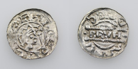 The Netherlands. Friesland. Bruno III 1038-1057. AR Denar (16mm, 0.60g). Dokkum mint. HERIC[VS]RE+, crowned head right, cross-tipped scepter before / ...