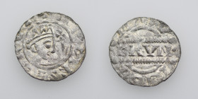 The Netherlands. Friesland. Bruno III 1038-1057. AR Denar (16mm, 0.51g). Uncertain mint. Crowned head right, cross-tipped scepter before / ИAIV – RODI...