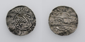 The Netherlands. Friesland. Bruno III 1038-1057. AR Denar (16mm, 0.80g). Uncertain mint (?). HEINRICVSR+, crowned head right, cross-tipped scepter bef...