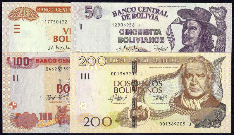 Banknoten - Ausland - Bolivien
4 Scheine zu 20, 50 100 und 200 Bolivianos L. 19...