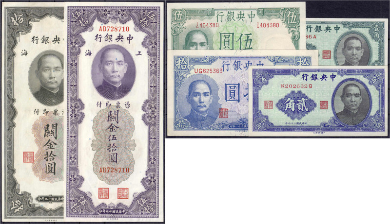 Banknoten - Ausland - China
6 Scheine zu, 10 u. 50 Gold Units, 10 u. 20 Cents u...