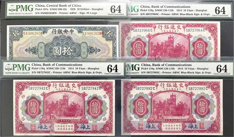 Banknoten - Ausland - China
4 Scheine: 10 Dollar Shanghai 1928. 3 X 10 Yuan 1.1...