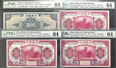 Banknoten - Ausland - China
4 Scheine: 10 Dollar Shanghai 1928. 3 X 10 Yuan 1.10.1914 alle mit PMG-Grading 64 Choice Uncirculated. I-