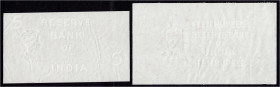 Banknoten - Ausland - Indien
Reserve Bank of India, 5 und 10 Rupien 1937, als Blinddruck. Nur Wasserzeichenpapier. II, selten P. 18, 19.