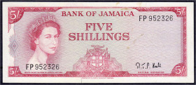 Banknoten - Ausland - Jamaika
5 Shillings (1964). fleckig und zwei kl. Einschnitte, sonst II+ Pick 51A.