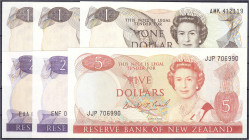 Banknoten - Ausland - Neuseeland
6 Scheine zu 3 X 1, 2 X 2 und 5 Dollar o.D. (1975-92) I bis I- Pick 169, 170, 171.