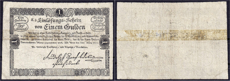 Banknoten - Ausland - Österreich
1 Gulden 1.3.1811. Einlösungsscheine 1811. III...