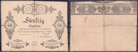 Banknoten - Ausland - Österreich
50 Gulden 23.6.1825. “Formulare“. IV-, eingerissen Pick A64b.