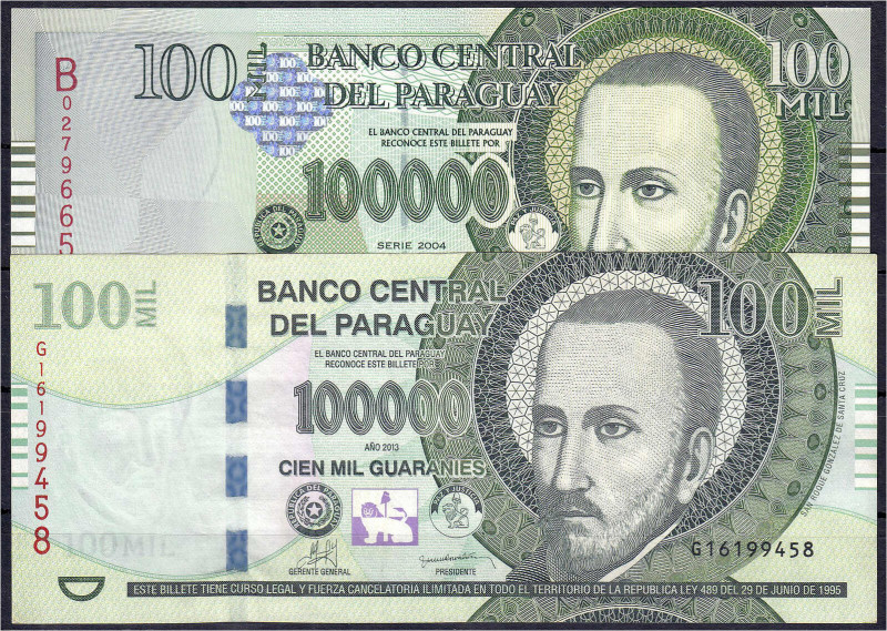 Banknoten - Ausland - Paraguay
2 X 100000 Guaranies 2004 u. 2013. I bis I- Pick...