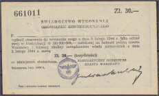 Banknoten - Ausland - Polen
Warschau, 30 Zloty 2.2.1944. Blanko Beitragsschein mit KN. 661011. II+