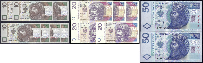 Banknoten - Ausland - Polen
Narodowy Bank, 6 X 10, 5 X 20 und 2 X 50 Zloty 1994...