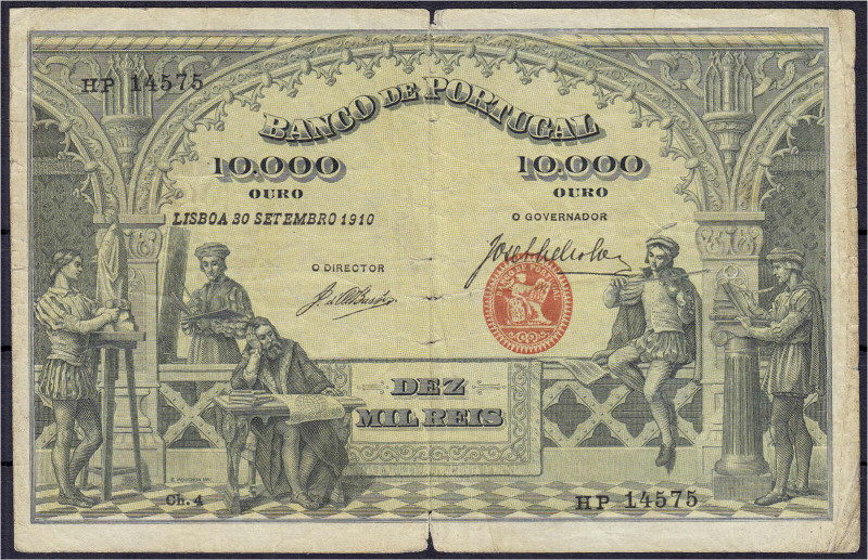 Banknoten - Ausland - Portugal
10 Mil Reis o.D. IV-V, äußerst selten Pick 108....