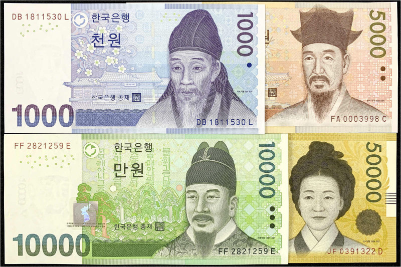 Banknoten - Ausland - Südkorea
1, 5, 10 und 50 Tsd. Won o.D. (2006-2009). I bis...