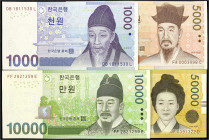 Banknoten - Ausland - Südkorea
1, 5, 10 und 50 Tsd. Won o.D. (2006-2009). I bis I- Pick 54,55,56,57.