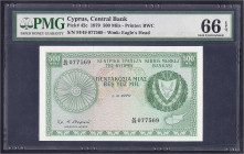 Banknoten - Ausland - Zypern
500 Mils 1979. Drucker BWC, Wasserzeichen Adlerkopf. PMG Grading 66 Gem Uncirculated Pick 42c.
