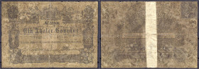 Banknoten - Altdeutschland - Anhalt-Cöthen
1 Thaler 1.6.1848. Herzoglich Anhalt-Cöthensche Staatsschulden-Commission 1848 V, hinterklebt, sehr selten...