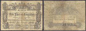 Banknoten - Altdeutschland - Anhalt-Cöthen
Eisenbahn-Cassen-Schein, 1 Thaler 20.2.1850. Anhalt-Cöthen-Bernburger Eisenbahn-Gesellschaft 1846-1856. Mi...