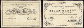 Banknoten - Altdeutschland - Anhalt-Cöthen
Dr. Arthur Lutze, 1 Thaler 23.9.1854, einlösbar bis 23.9.1958. III Grabowski/Kranz 28. Pick -.