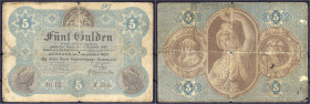 Banknoten - Altdeutschland - Bayern
5 Gulden 5.9.1866. Königlich Bayerische Staats-Schuldentilgungs-Commission 1866. IV Pick S152. Grabowski/Kranz 71...