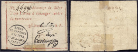 Banknoten - Altdeutschland - Mainz Festung (Belagerungsgeld)
3 Livres Mai 1793. Mit 3 Faksimile-Unterschr. und Zusatz „S.A.“ (Serie A) IV, hinterkleb...
