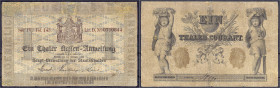 Banknoten - Altdeutschland - Preußen
1 Thaler 13.2.1861. Haupt-Verwaltung der Staatsschulden. Serie IV, Lit. D. IV-, oben kleines Stück restauriert, ...