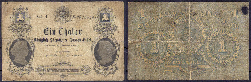 Banknoten - Altdeutschland - Sachsen
1 Thaler 2.3.1867. Königlich Sächsische Ca...