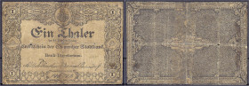 Banknoten - Altdeutschland - Sachsen
1 Thaler im 14-Thaler-Fuss 19.8.1848. Creditschein der Chemnitzer Stadtbank IV-, hinterklebt Pick S636.