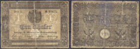 Banknoten - Altdeutschland - Sachsen-Meiningen
1 Thaler 24.5.1849. Herzoglich Sachsen-Meiningische Kassenanweisung 1849 - 1856. IV-, hinterklebt Pick...