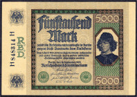 Banknoten - Die deutschen Banknoten ab 1871 nach Rosenberg - Deutsches Reich, 1871-1945
5000 Mark 16.9.1922. Serie H. I-, winz. Nadelstiche Rosenberg...