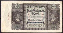 Banknoten - Die deutschen Banknoten ab 1871 nach Rosenberg - Deutsches Reich, 1871-1945
Fehldruck, Vs. „Zwei Mulionen Mark“ statt 2 Milionen Mark 23....