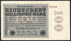 Banknoten - Die deutschen Banknoten ab 1871 nach Rosenberg - Deutsches Reich, 1871-1945
100 Milliarden Mark 22.8.1923 Wz. Kreuzblüten, KN 5-stellig u...