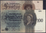 Banknoten - Die deutschen Banknoten ab 1871 nach Rosenberg - Deutsches Reich, 1871-1945
50 u. 100 Reichsmark 11.10.1924. Udr.-Bst./Serie, D/F und K/B...