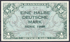 Banknoten - Die deutschen Banknoten ab 1871 nach Rosenberg - Westliche Besatzungszonen und BRD, ab 1948
1/2 Deutsche Mark, Serie 1948. I- Rosenberg 2...