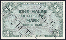 Banknoten - Die deutschen Banknoten ab 1871 nach Rosenberg - Westliche Besatzungszonen und BRD, ab 1948
1/2 Deutsche Mark, Serie 1948, mit zwei verse...