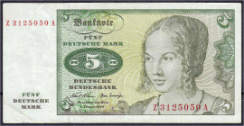 Banknoten - Die deutschen Banknoten ab 1871 nach Rosenberg - Westliche Besatzungszonen und BRD, ab 1948
5 Deutsche Mark Austauschnote 2.1.1970. Serie...