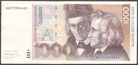 Banknoten - Die deutschen Banknoten ab 1871 nach Rosenberg - Westliche Besatzungszonen und BRD, ab 1948
1000 Deutsche Mark 1.8.1991. Serie AD/Z. II, ...