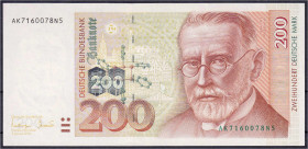 Banknoten - Die deutschen Banknoten ab 1871 nach Rosenberg - Westliche Besatzungszonen und BRD, ab 1948
200 Deutsche Mark 2.1.1996. Serie AK/N. I- Ro...