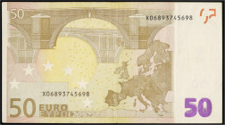 Banknoten - Die deutschen Banknoten ab 1871 nach Rosenberg - Westliche Besatzungszonen und BRD, ab 1948
50 Euro 2002. Schmitzdruck der violetten „50“...