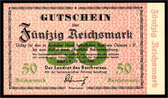 Banknoten - Deutsches Notgeld und KGL - Adorf i. Vogtl. (Sachsen)
Gutschein des Restkreises Oelsnitz, 50 Reichsmark 28. April 1945. Ohne KN. und ohne...