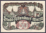 Banknoten - Deutsches Notgeld und KGL - Allendorf-Werra (Hessen-Nassau)
Stadt, 50 Pfg. o.D. Serie II. Wertziffer weiß auf rotem Grund. I Lindman 12b....