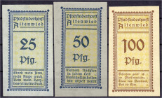 Banknoten - Deutsches Notgeld und KGL - Altenwied (Rheinland)
Pfadfinderhorst, 3 Scheine zu 25, 50 u. 100 Pfg. o.D. I- Lindman 25. Grab./Mehl 26.1.