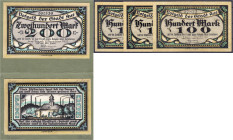 Banknoten - Deutsches Notgeld und KGL - Aue Erzgebirge (Sachsen)
Stadt, 2 handgemalte original Entwürfe der Vs. und Rs. zu 200 Mark 1.11.1922. Laut M...