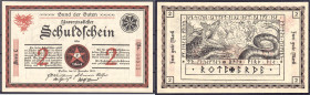 Banknoten - Deutsches Notgeld und KGL - Berlin (Brandenburg)
Bund der Guten, 2 Mark 10.11.1922, o.WZ, Serie C. I-, sehr selten Lindman 80. Grab./Mehl...