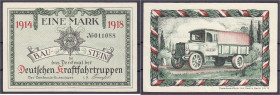 Banknoten - Deutsches Notgeld und KGL - Berlin (Brandenburg)
Deutsche Kraftfahrtruppen, 1 Mark 1914-1918. Baustein. II, selten Lindman 82.