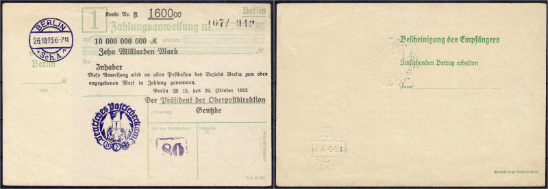 Banknoten - Deutsches Notgeld und KGL - Berlin (Brandenburg)
Oberpostdirektion,...